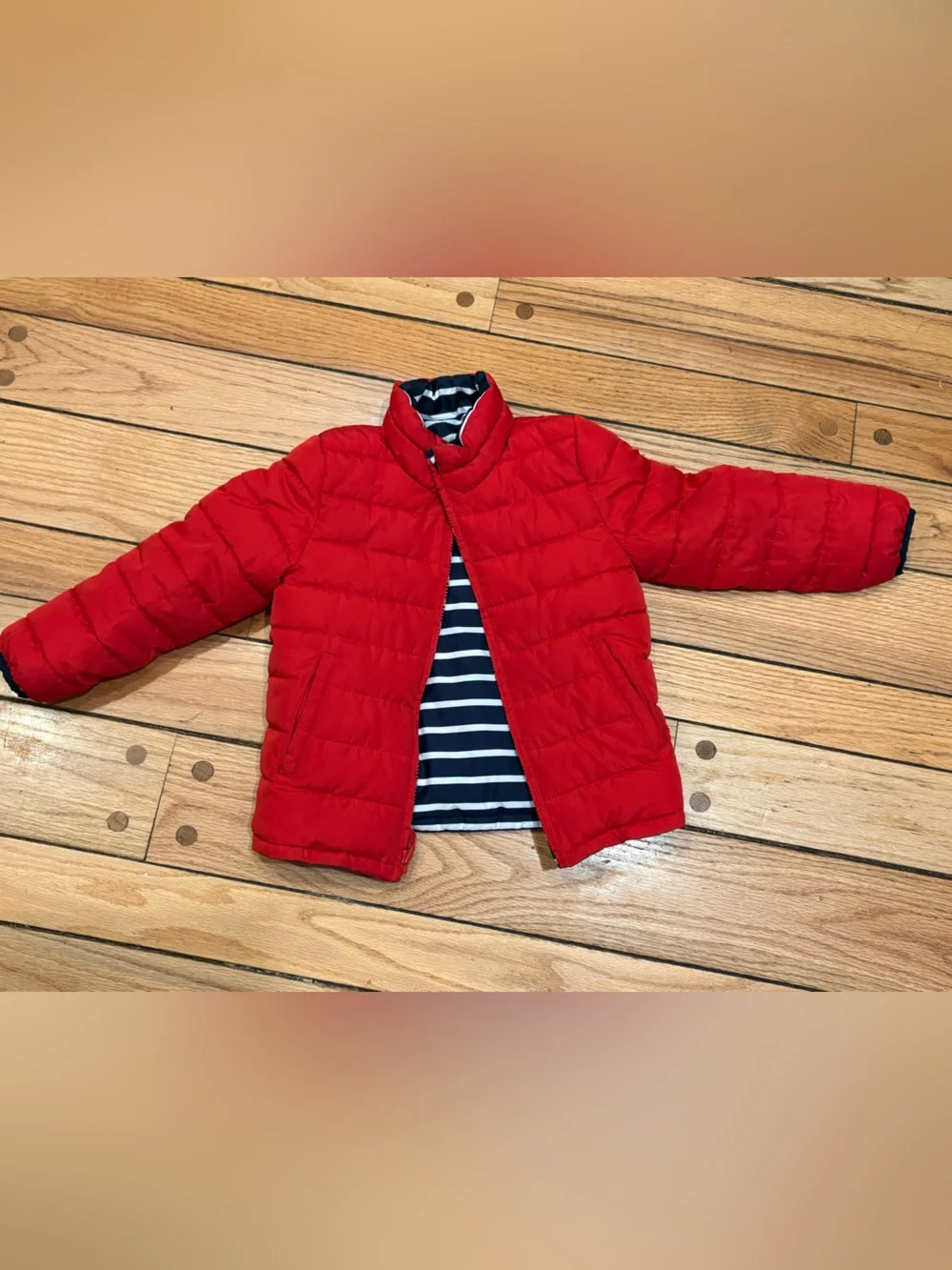 GAP Kids Navy and White Striped Reversible ColdControl Lined Jacket Coat size 5
